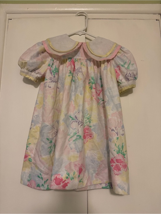 Pick Up Stix Other - Classic Girl’s Pastel Floral Peter Pan Collar Dress - Pink & Yellow